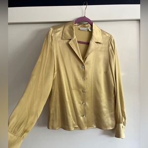 100% Silk Nordstrom Gold Blouse Button Down
